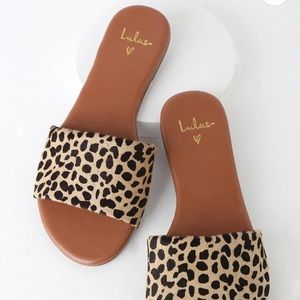 Lulus Tara leopard leather slides
